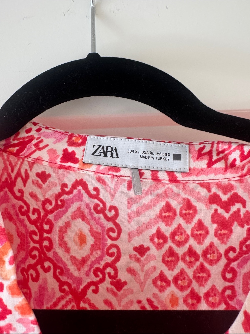 Zara Coral Pink Geometric Print Midi Dress XL Boho Vacation - Picture 3 of 3